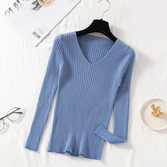 Long Sleeve Knitted V Neck Pullover