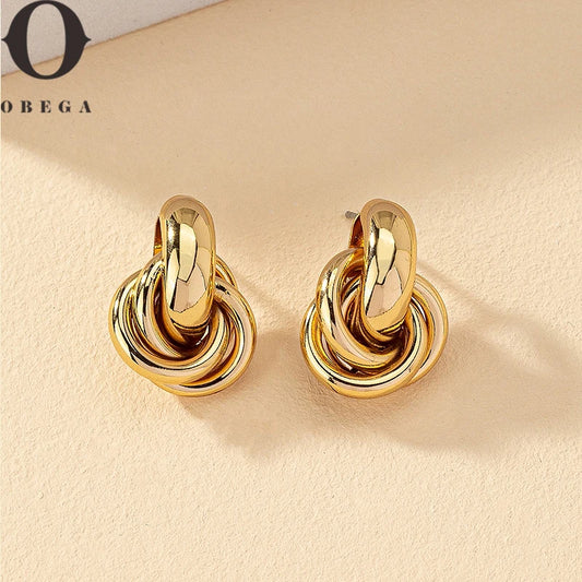 Obega Gold SIlver Color Knot Hoop Earring