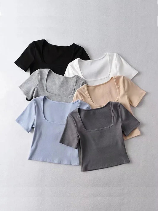 Crop Top Short Sleeve Square Neck